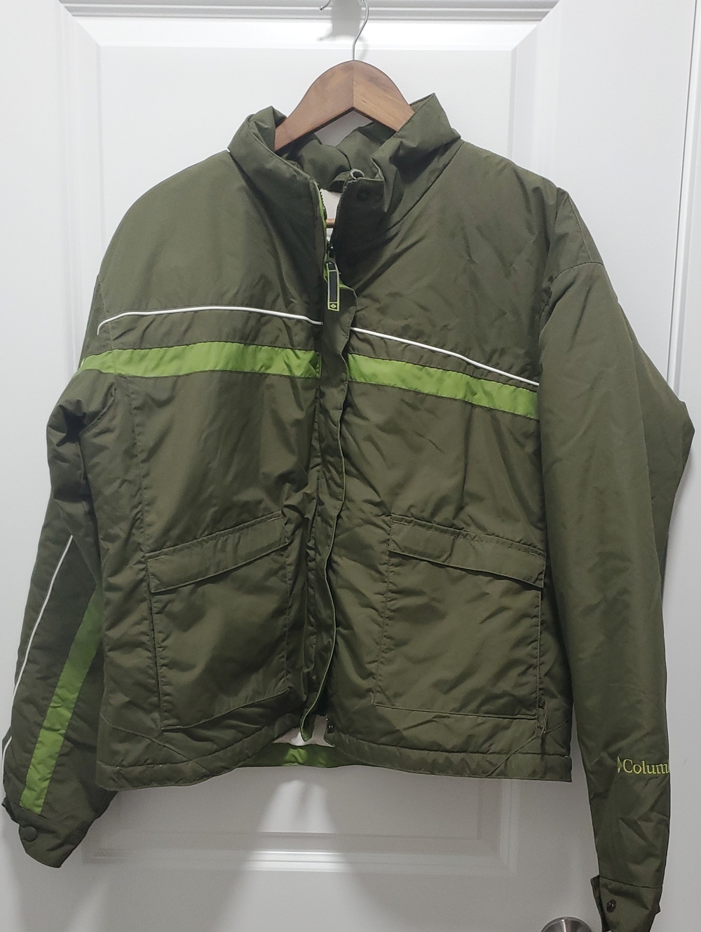 Columbia Color Block Puffer Jacket Green & White XL Like New